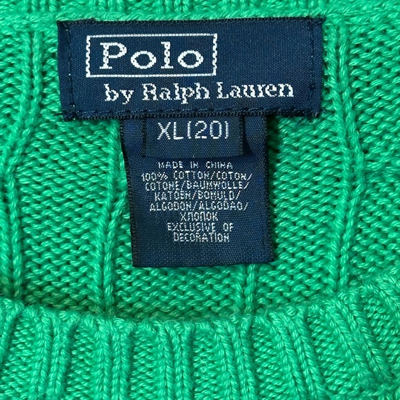 Polo Ralph Lauren Men’s XL Cable Knit Sweater Green 100% Cotton Crewneck - Picture 5 of 7